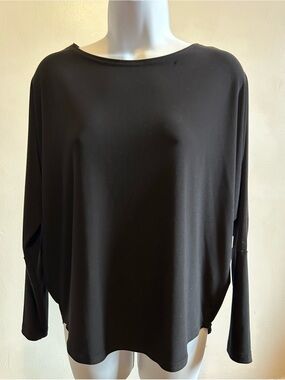 Sympli Black Dolman Batwing Sleeve Top Jersey Knit Crewneck Minimalist Size 4